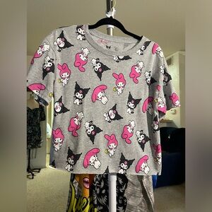 Kuromi My Melody By Sanrio Gray, Pink and Black Crop Top Size Large